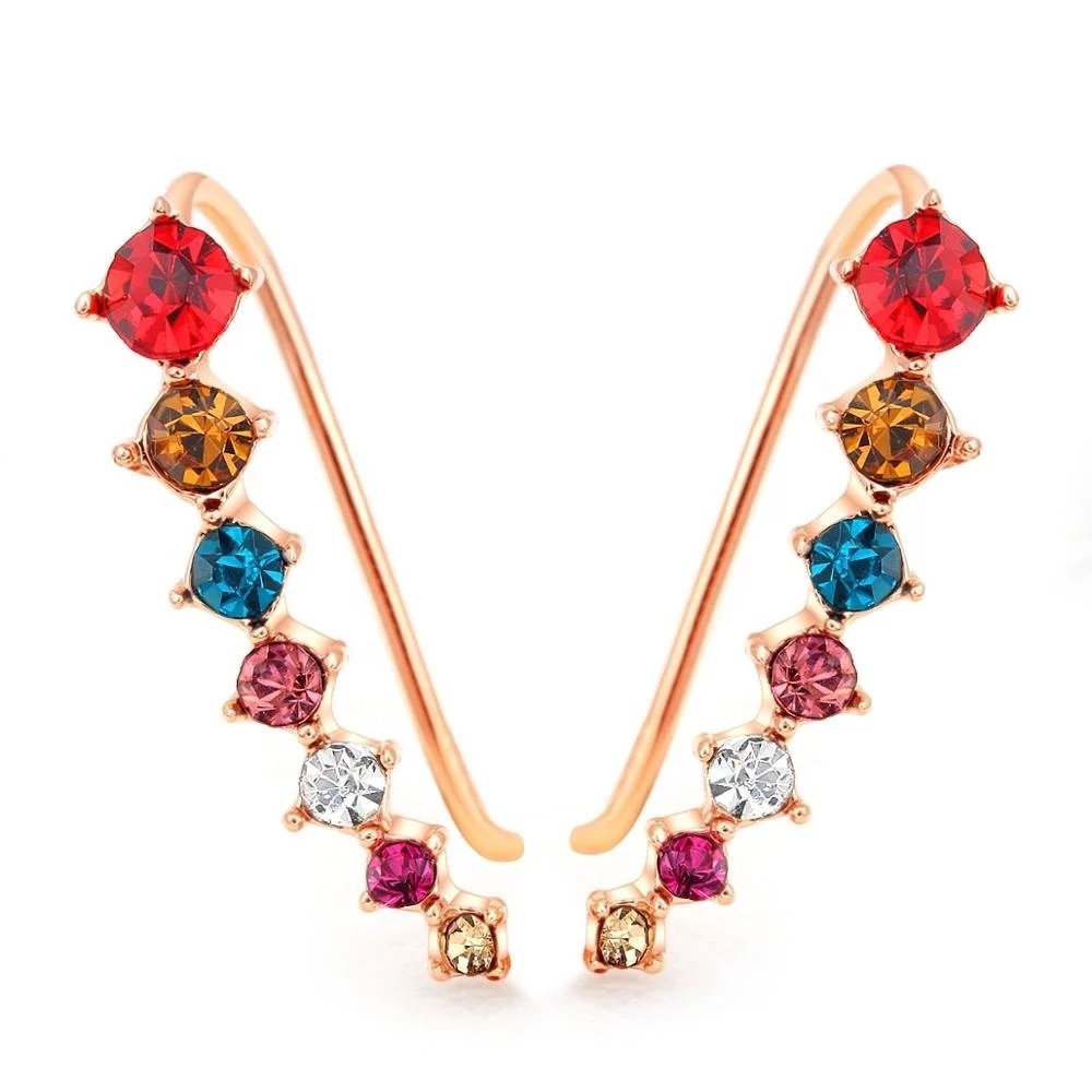 18K Gold Finished CZ Ear Climbers over Sterling Silver Alloy - Var. Colors Avail